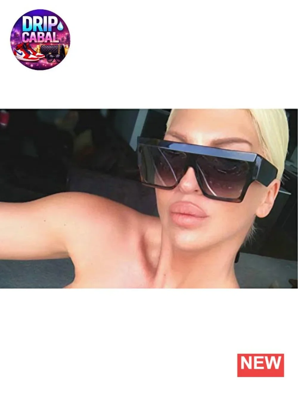Oversized Flat Top Sunglasses Square Rimless UV400 Plastic Frame Women Men